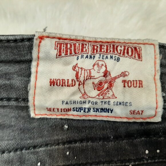 True Religion Woman's Black Supper Skinny Paint Splatter DistresseDenim Jeans 25 - Picture 11 of 11